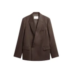 The Frankie Shop Newark Flannel Double Breasted Blazer - Mocha - Oversized Minimalist Jackets in Brown - Shop at Coveti
