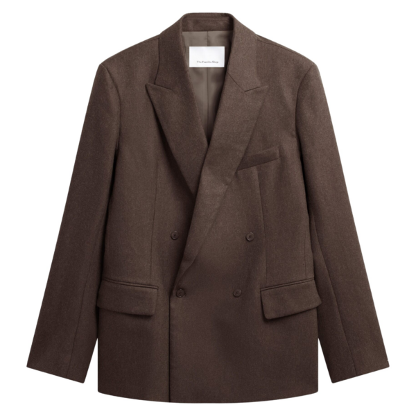 The Frankie Shop Newark Flannel Double Breasted Blazer - Mocha - Oversized Minimalist Jackets in Brown - Shop at Coveti