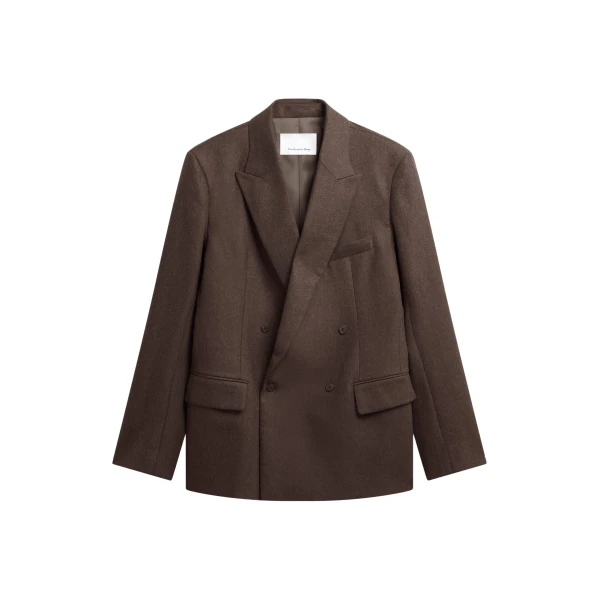 The Frankie Shop Newark Flannel Double Breasted Blazer - Mocha - Oversized Minimalist Jackets in Brown - Shop at Coveti