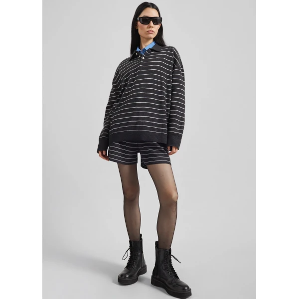 The Frankie Shop Nolma Knit Polo Sweater – Grey/White Stripe, view 5