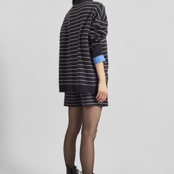 The Frankie Shop Nolma Knit Polo Sweater - Grey/White Stripe - Oversized Minimalist Tops in Grey - Shop at Coveti