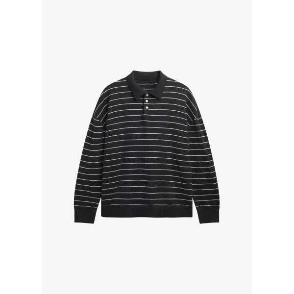 The Frankie Shop Nolma Knit Polo Sweater – Grey/White Stripe, view 9