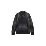 The Frankie Shop Nolma Knit Polo Sweater - Grey/White Stripe - Oversized Minimalist Tops in Grey - Shop at Coveti