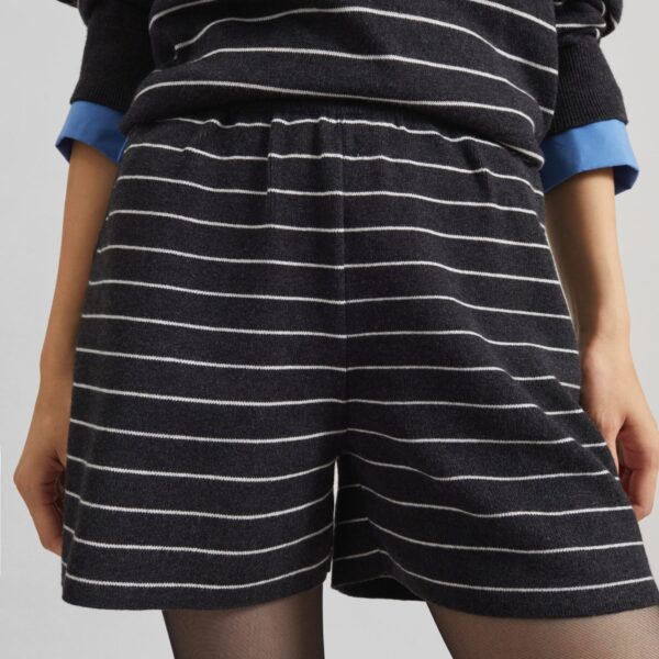 The Frankie Shop Nolma Knit Shorts - Grey/White Stripe - Oversized Minimalist Shorts in Grey - Shop at Coveti