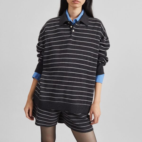The Frankie Shop Nolma Knit Shorts - Grey/White Stripe - Oversized Minimalist Shorts in Grey - Shop at Coveti