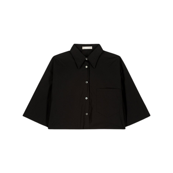 The Frankie Shop Odem Cropped Shirt - Black - Oversized Minimalist Tops in Black - Shop at Coveti