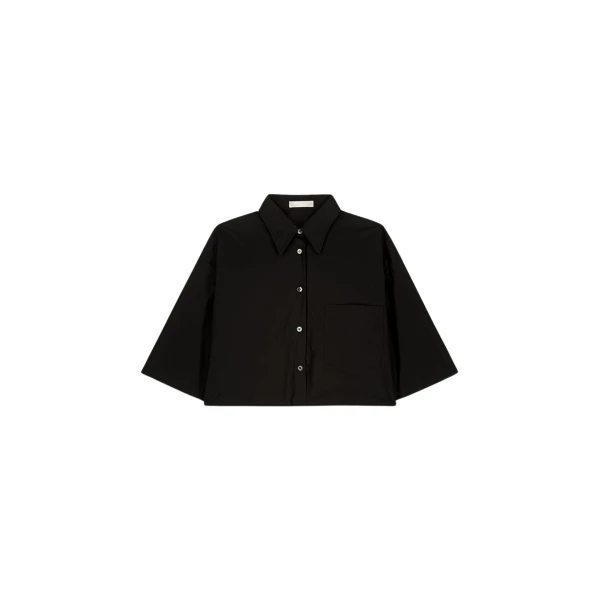 The Frankie Shop Odem Cropped Shirt - Black - Oversized Minimalist Tops in Black - Shop at Coveti