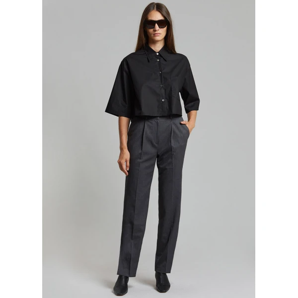 The Frankie Shop Odem Cropped Shirt - Black - Oversized Minimalist Tops in Black - Shop at Coveti