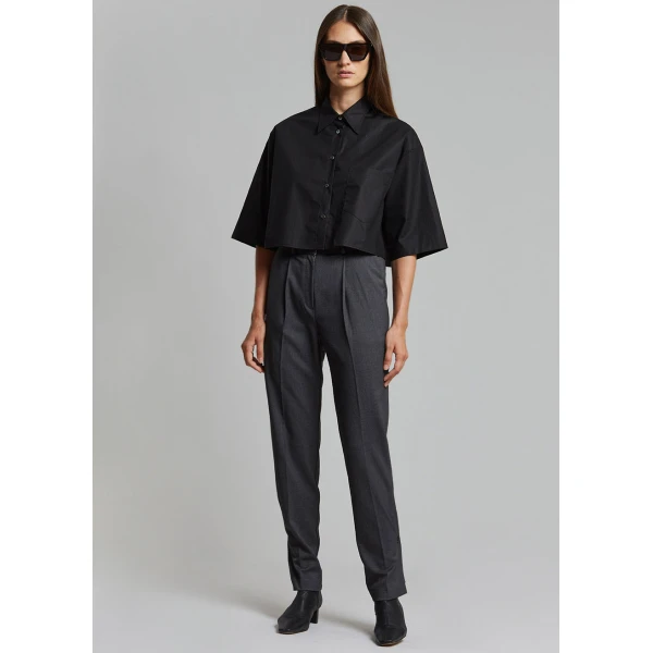 The Frankie Shop Odem Cropped Shirt - Black - Oversized Minimalist Tops in Black - Shop at Coveti