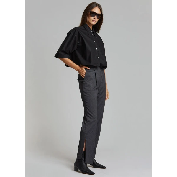 The Frankie Shop Odem Cropped Shirt - Black - Oversized Minimalist Tops in Black - Shop at Coveti