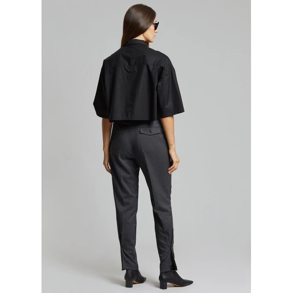 The Frankie Shop Odem Cropped Shirt - Black - Oversized Minimalist Tops in Black - Shop at Coveti