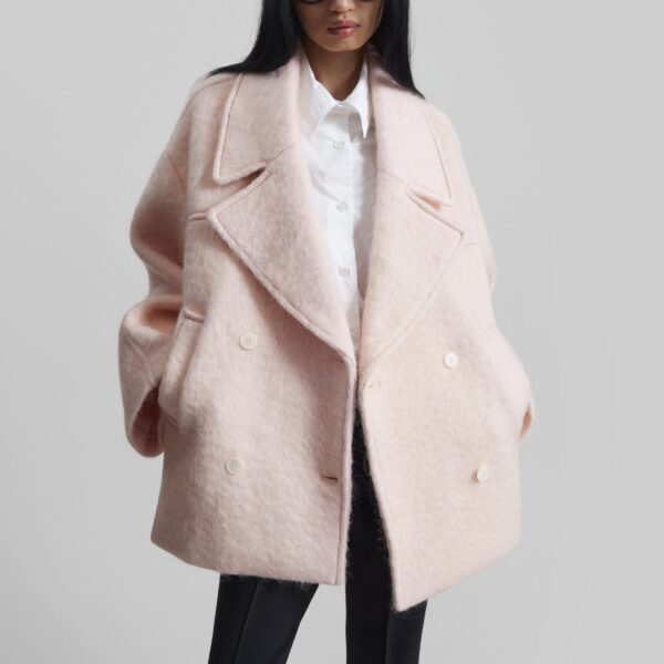 The Frankie Shop Odeone Brushed Wool Peacoat - Faded Pink - Oversized Minimalist Coats in Pink - Shop at Coveti