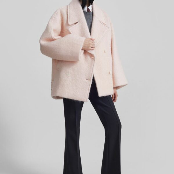 The Frankie Shop Odeone Brushed Wool Peacoat - Faded Pink - Oversized Minimalist Coats in Pink - Shop at Coveti