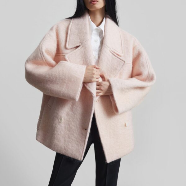 The Frankie Shop Odeone Brushed Wool Peacoat - Faded Pink - Oversized Minimalist Coats in Pink - Shop at Coveti