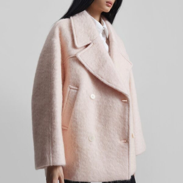 The Frankie Shop Odeone Brushed Wool Peacoat - Faded Pink - Oversized Minimalist Coats in Pink - Shop at Coveti