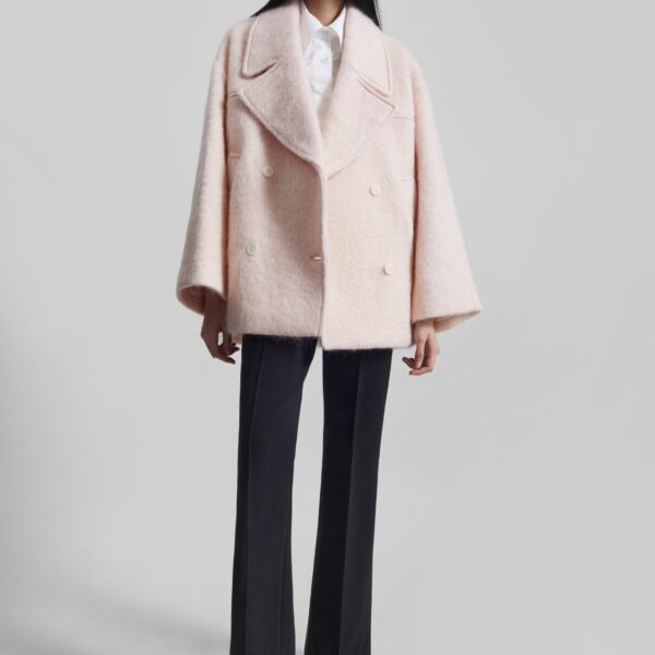 The Frankie Shop Odeone Brushed Wool Peacoat - Faded Pink - Oversized Minimalist Coats in Pink - Shop at Coveti