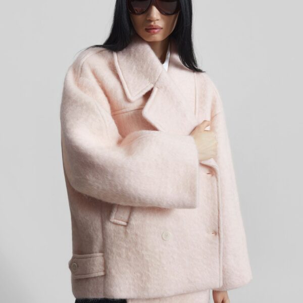 The Frankie Shop Odeone Brushed Wool Peacoat - Faded Pink - Oversized Minimalist Coats in Pink - Shop at Coveti