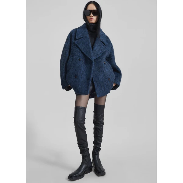 The Frankie Shop Odeone Brushed Wool Peacoat – Navy Melange Coat, view 2
