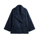 The Frankie Shop Odeone Brushed Wool Peacoat - Navy Melange - Oversized Minimalist Coats in Blue - Shop at Coveti