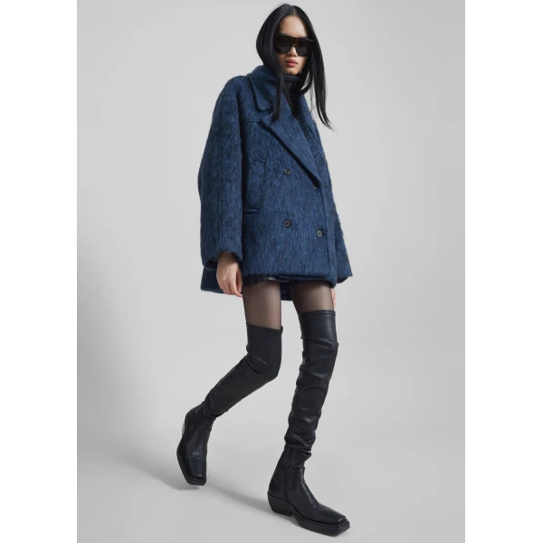 The Frankie Shop Odeone Brushed Wool Peacoat – Navy Melange Coat, view 4