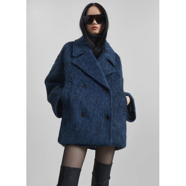 The Frankie Shop Odeone Brushed Wool Peacoat – Navy Melange Coat, view 5