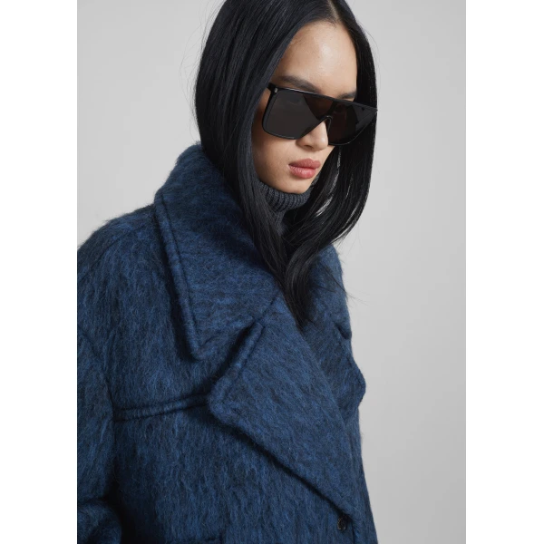 The Frankie Shop Odeone Brushed Wool Peacoat – Navy Melange Coat, view 6