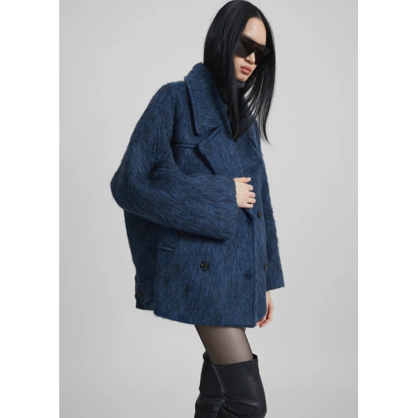 The Frankie Shop Odeone Brushed Wool Peacoat – Navy Melange Coat, view 7