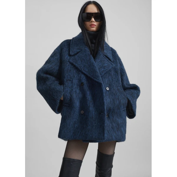 The Frankie Shop Odeone Brushed Wool Peacoat – Navy Melange Coat, view 8