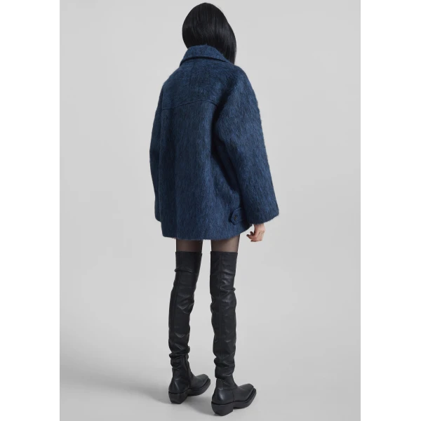 The Frankie Shop Odeone Brushed Wool Peacoat – Navy Melange Coat, view 9