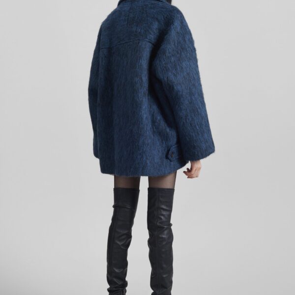The Frankie Shop Odeone Brushed Wool Peacoat - Navy Melange - Oversized Minimalist Coats in Blue - Shop at Coveti