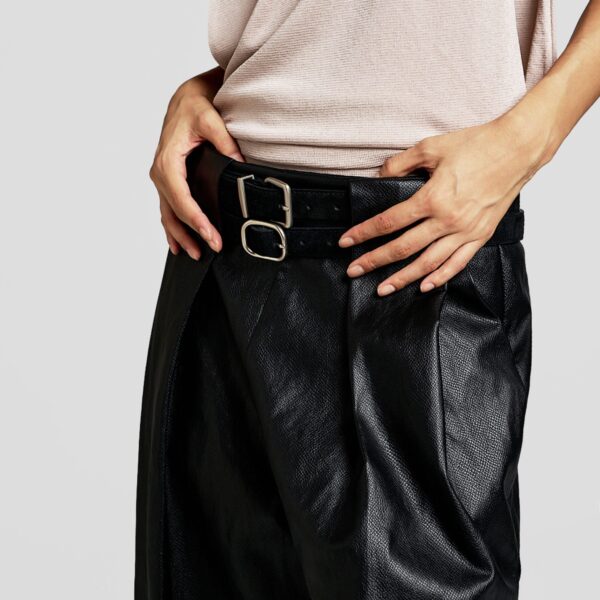 The Frankie Shop Olivet Faux Leather Trousers - Black - Oversized Minimalist Pants in Black - Shop at Coveti