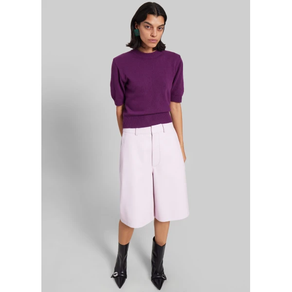 The Frankie Shop Olivia Leather Bermuda Shorts – Faded Pink, view 3