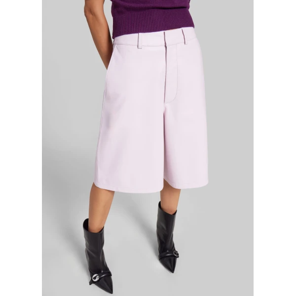 The Frankie Shop Olivia Leather Bermuda Shorts – Faded Pink, view 4