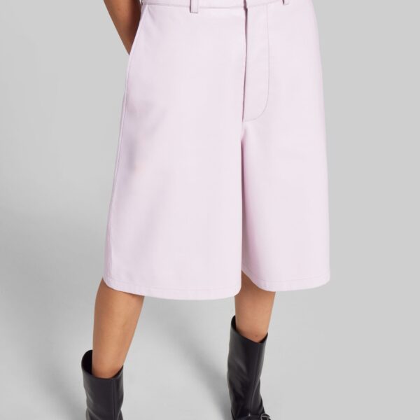 The Frankie Shop Olivia Leather Bermuda Shorts - Faded Pink - Oversized Minimalist Shorts in Pink - Shop at Coveti