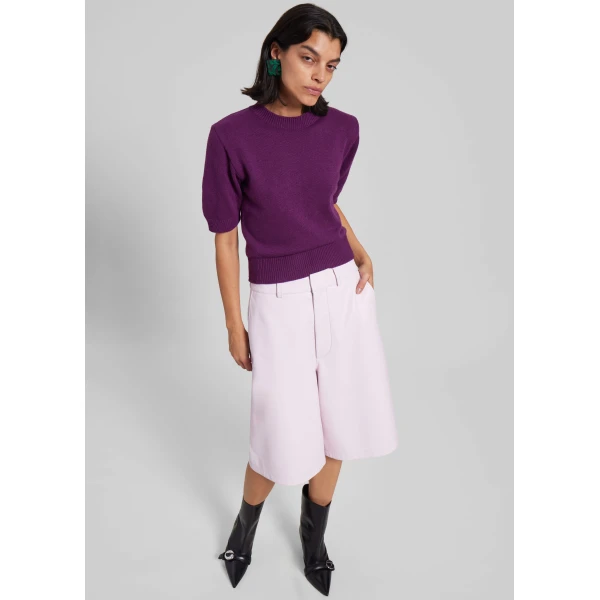The Frankie Shop Olivia Leather Bermuda Shorts – Faded Pink, view 5