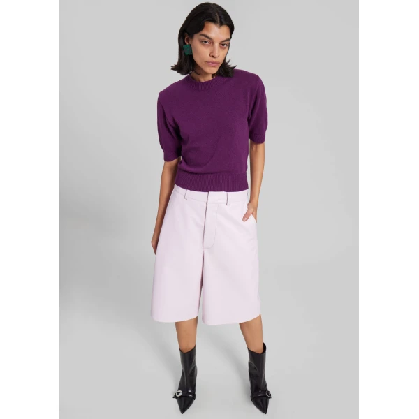 The Frankie Shop Olivia Leather Bermuda Shorts – Faded Pink, view 6
