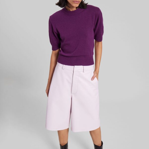 The Frankie Shop Olivia Leather Bermuda Shorts - Faded Pink - Oversized Minimalist Shorts in Pink - Shop at Coveti