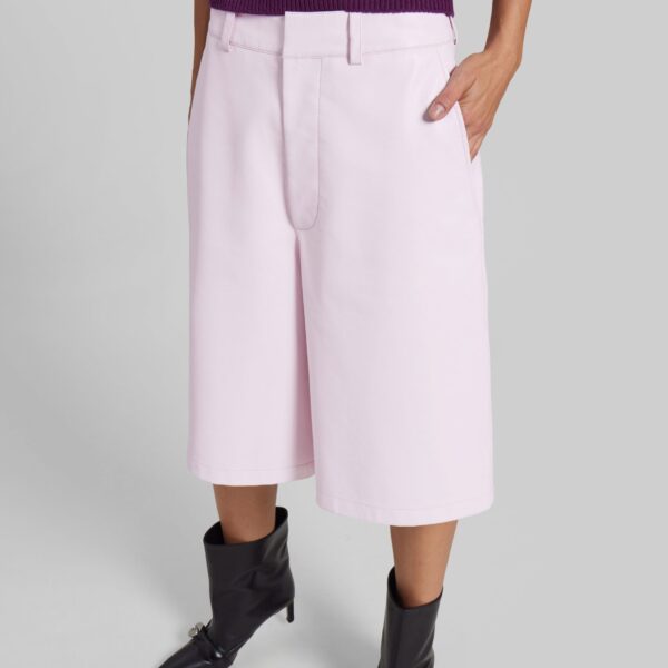 The Frankie Shop Olivia Leather Bermuda Shorts - Faded Pink - Oversized Minimalist Shorts in Pink - Shop at Coveti