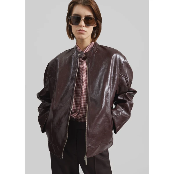 The Frankie Shop Ostend Faux Leather Biker Jacket – Burgundy, view 2