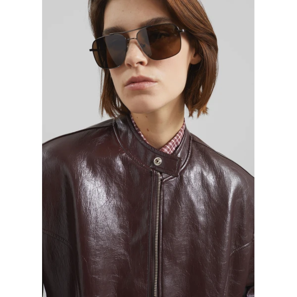 The Frankie Shop Ostend Faux Leather Biker Jacket – Burgundy, view 3