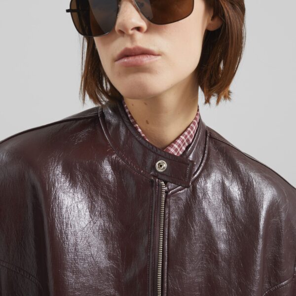 The Frankie Shop Ostend Faux Leather Biker Jacket - Burgundy - Oversized Minimalist Jackets in Red - Shop at Coveti