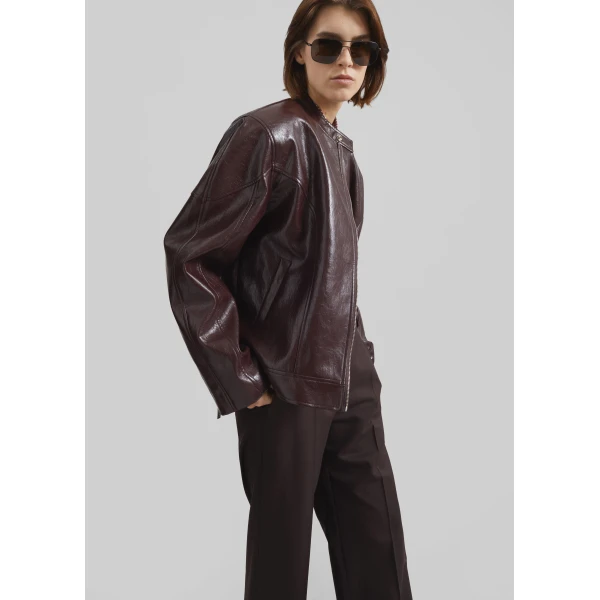 The Frankie Shop Ostend Faux Leather Biker Jacket – Burgundy, view 4