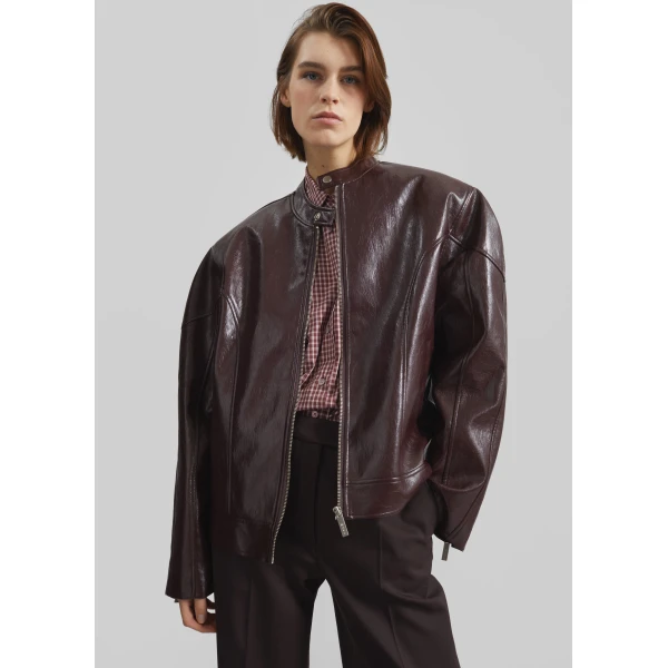 The Frankie Shop Ostend Faux Leather Biker Jacket – Burgundy, view 5