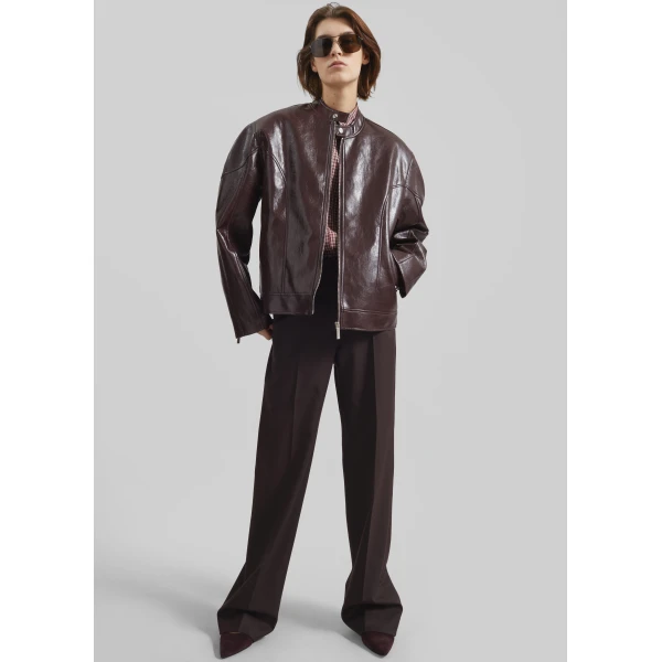 The Frankie Shop Ostend Faux Leather Biker Jacket – Burgundy, view 6