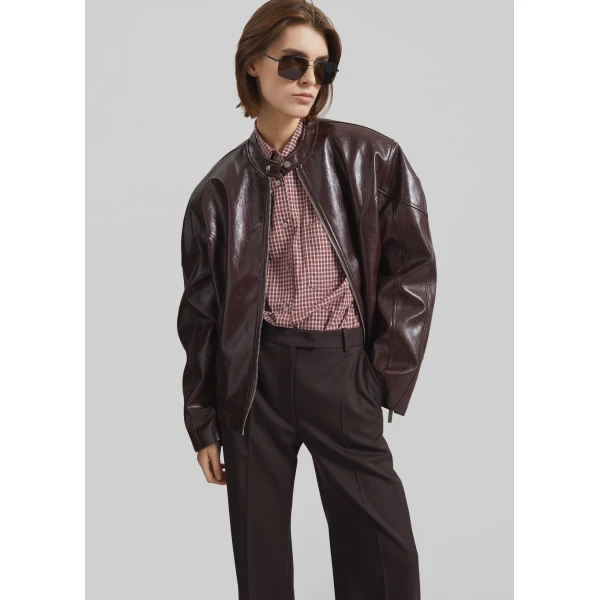 The Frankie Shop Ostend Faux Leather Biker Jacket – Burgundy, view 7