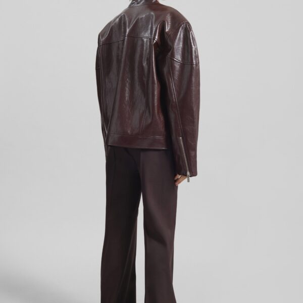 The Frankie Shop Ostend Faux Leather Biker Jacket - Burgundy - Oversized Minimalist Jackets in Red - Shop at Coveti