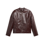 The Frankie Shop Ostend Faux Leather Biker Jacket - Burgundy - Oversized Minimalist Jackets in Red - Shop at Coveti