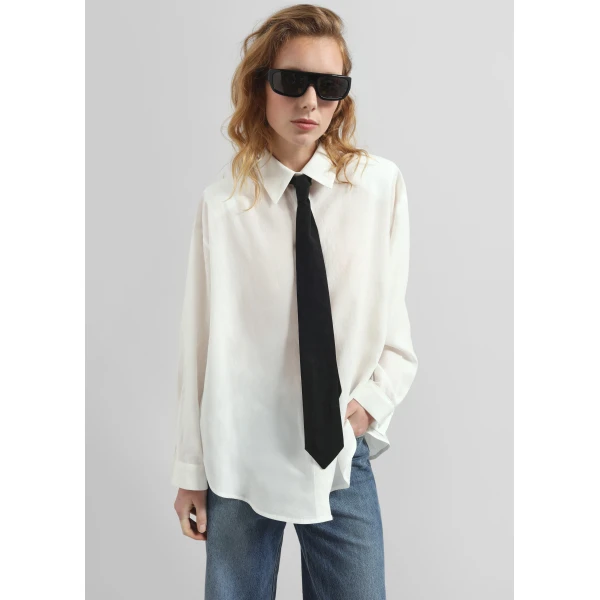 The Frankie Shop Patti Neck Tie Shirt – White, view 5