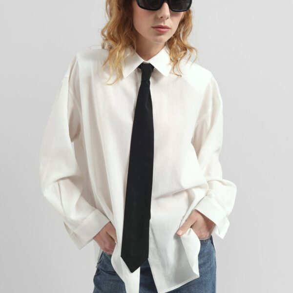 The Frankie Shop Patti Neck Tie Shirt - White - Oversized Minimalist Tops in White - Shop at Coveti