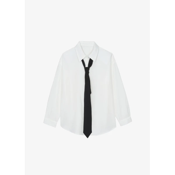 The Frankie Shop Patti Neck Tie Shirt – White, view 8